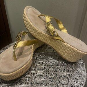 Prada Woven Wedge Sandal Gold Strap 37.5 EUR